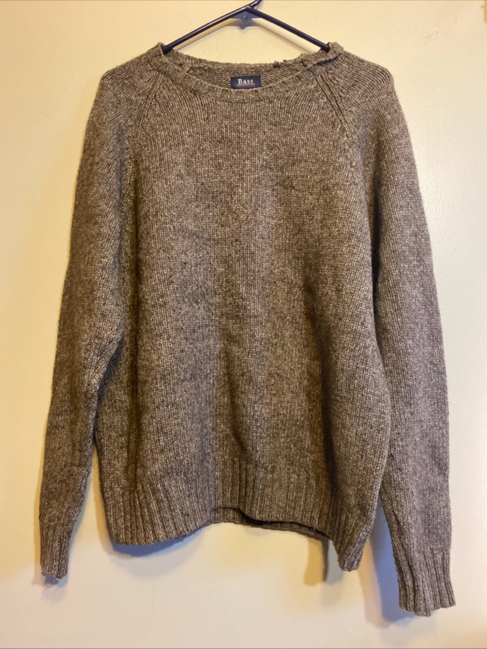 Men’s LARGE‎  GH Bass & Co Wool Sweater Solid Brown Machine Washable Warm